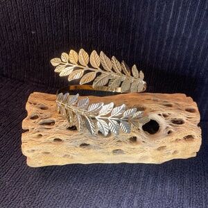 Gold Adjustable Leaf Open Bangle Bracelet Cuff